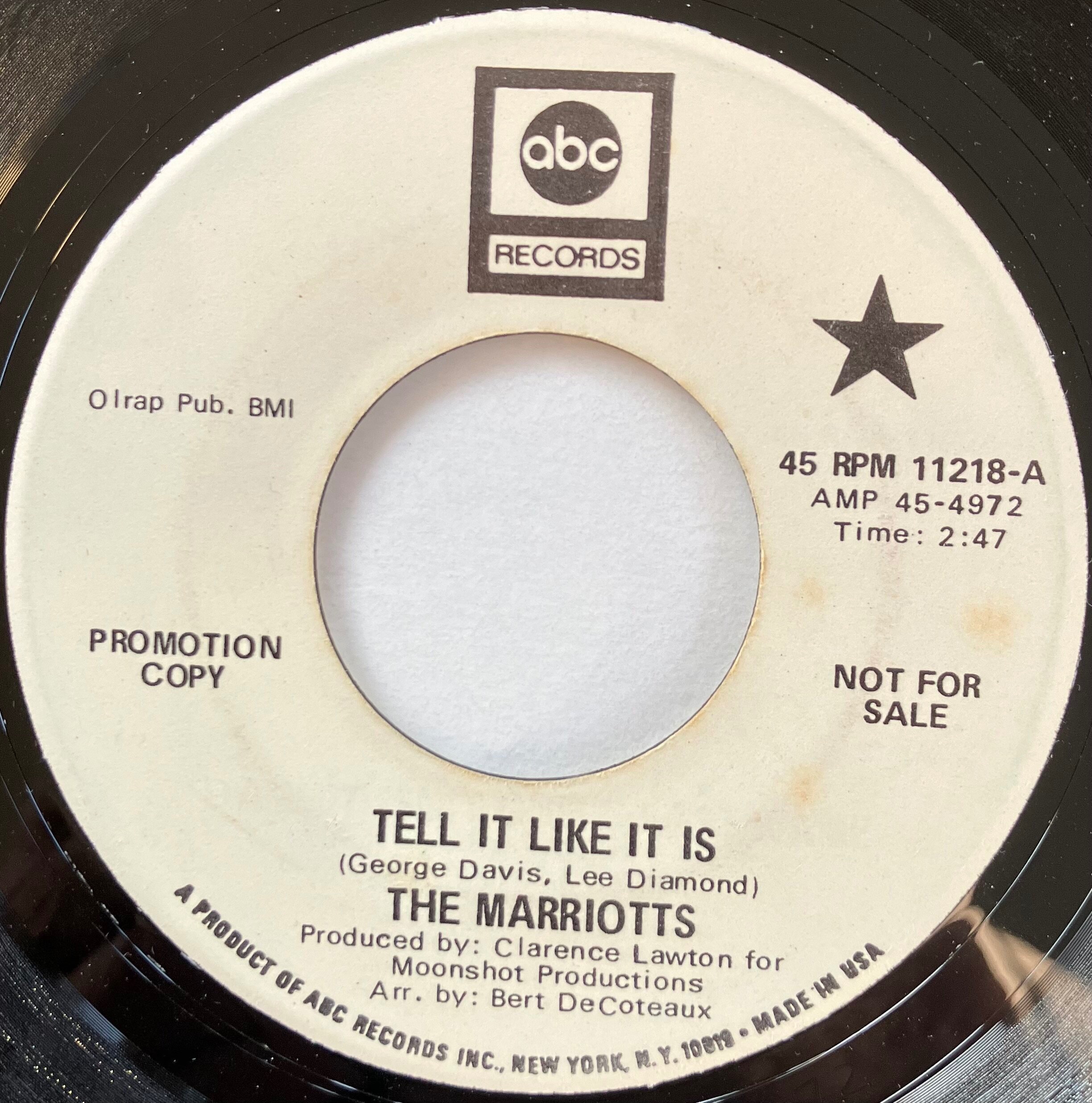 The Marriotts  "Tell It Like It Is" / "OOO Baby Baby"